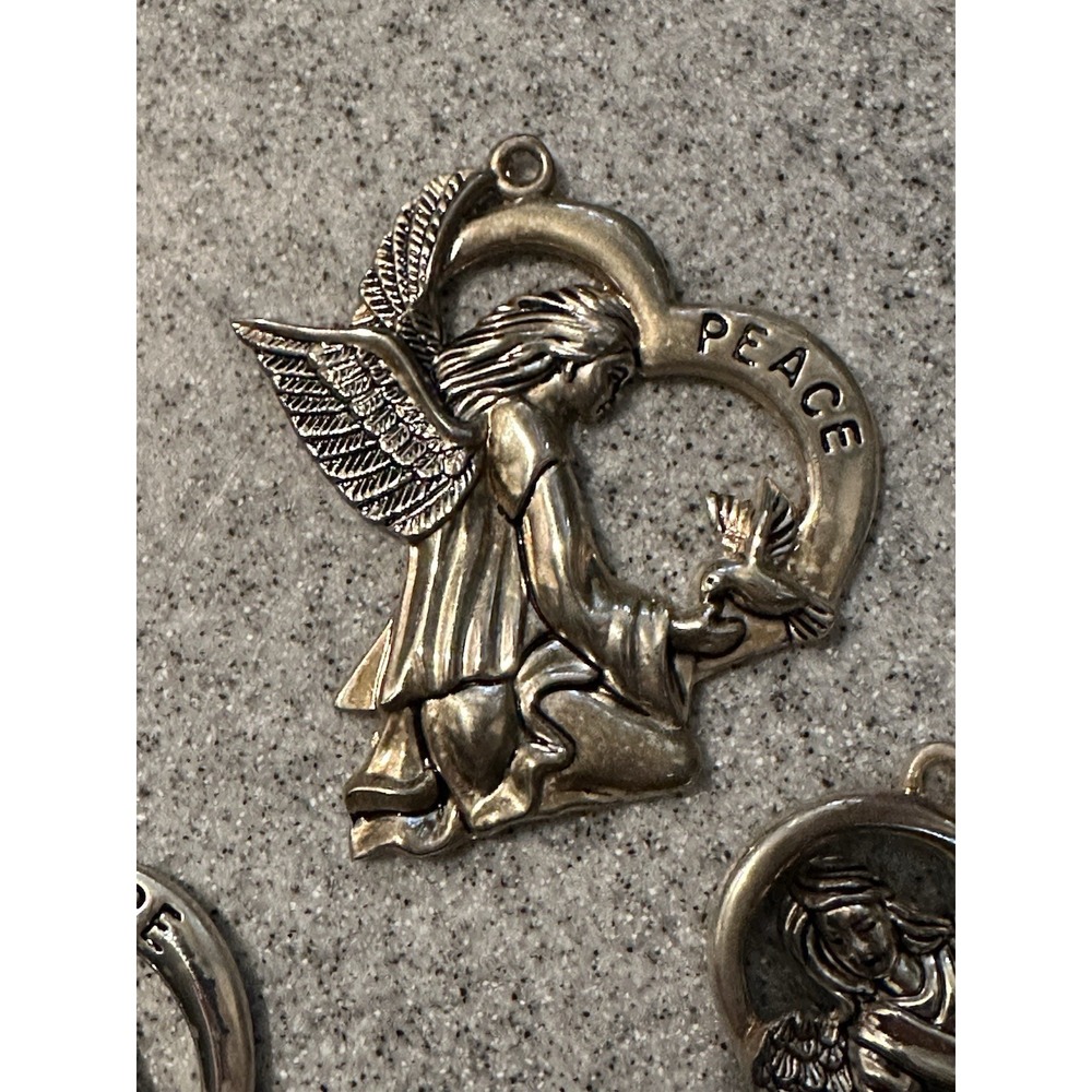 Lot Of 3 Gorham Christmas Angels Silver Plated Peace Love Hope  3"‎ Heart Shaped - Picture 4 of 14